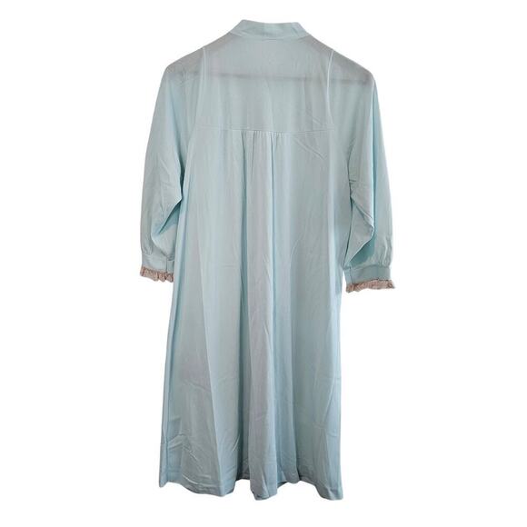 Vintage Lace Robe Womens Size Large 80s Pastel Blue Satin Cottage Romantic Retro - Picture 2 of 11